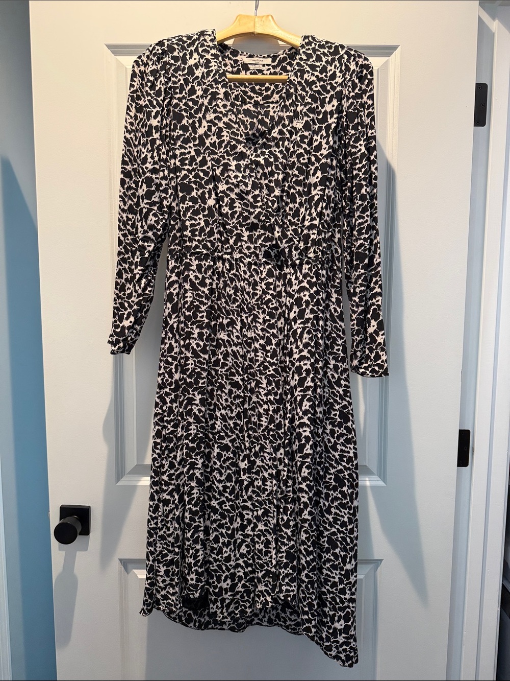 Isabel Marant Black & White Printed Long Sleeve Midi Dress